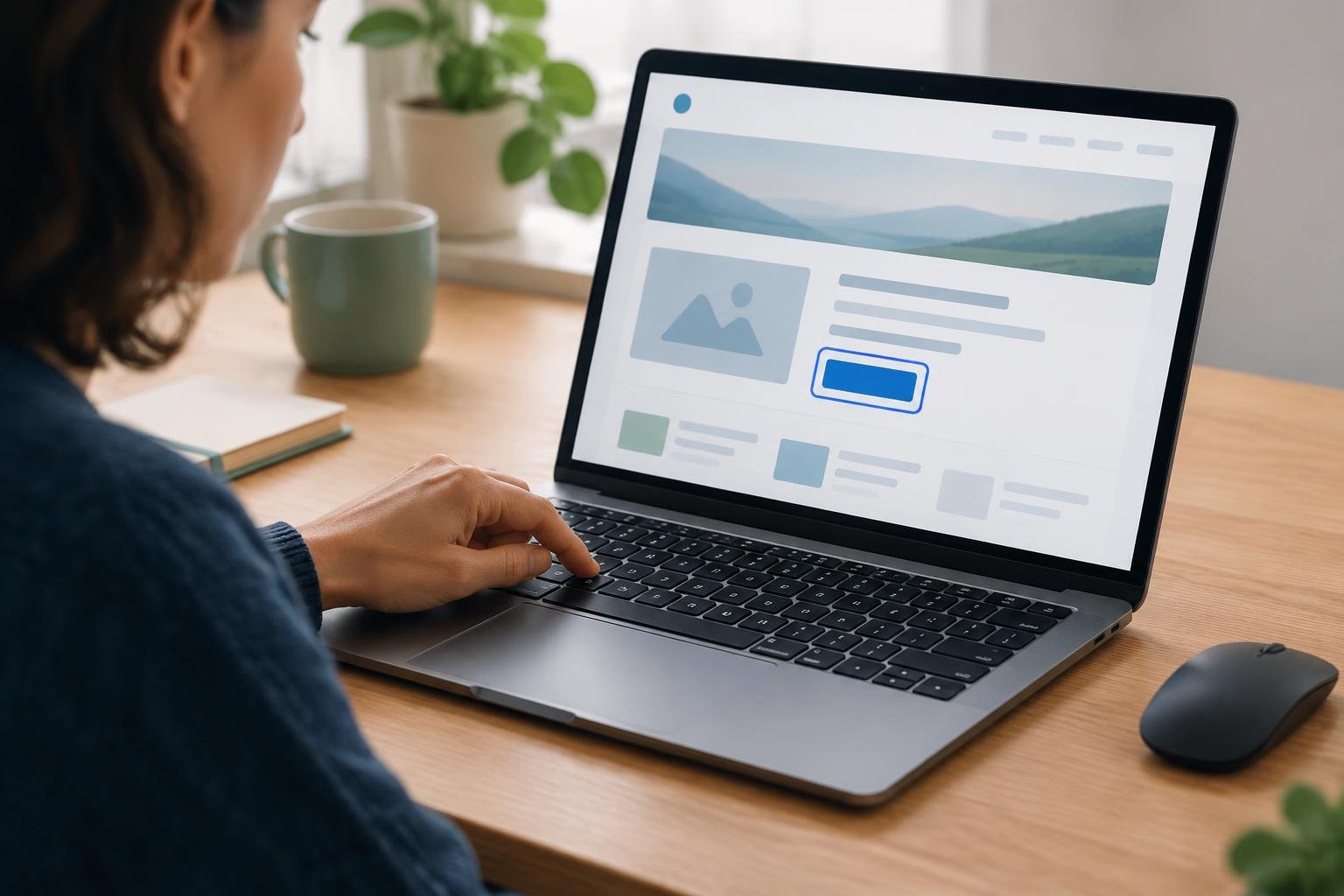 Une personne écarte la souris et utilise la touche Tab pour tester au clavier une page web dont un élément est clairement mis en évidence.